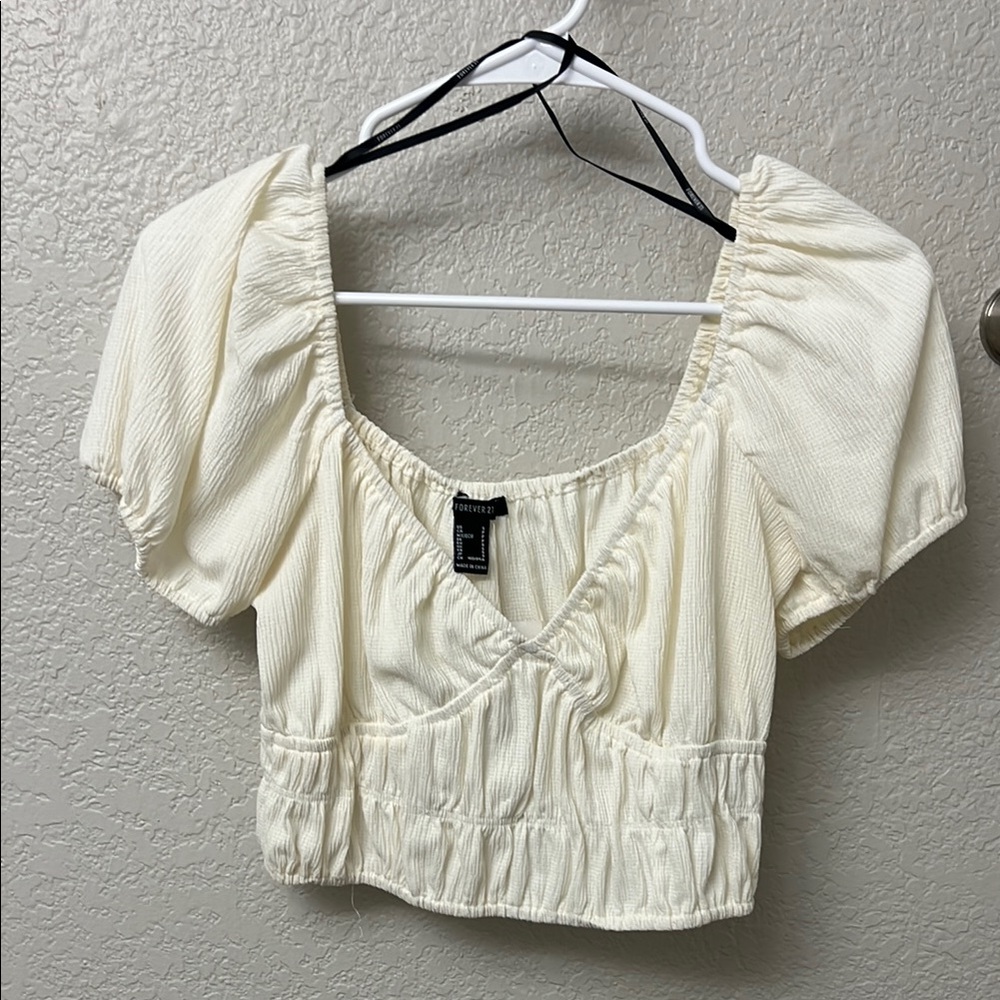 Forever 21 Cream Puff Sleeve Crop Top